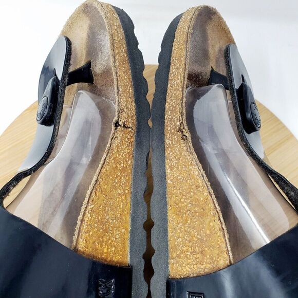 Birkenstock Gizeh Sandals 36 Womens 5 Black Thong Buckle Straps Distressed - Picture 9 of 12